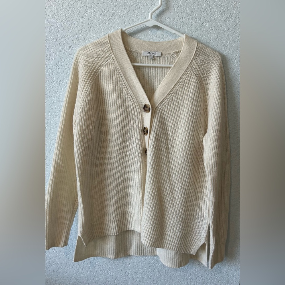 Madewell Ribbed Knit Cardigan XS Ivory Button Front NWOT